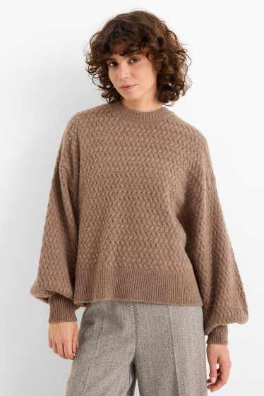 Damen - Kaschmir-Pullover - Zopfmuster - braun