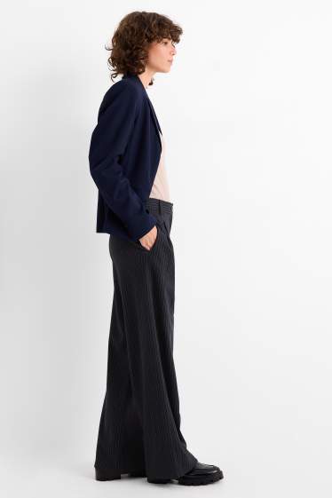 Donna - Pantaloni - vita media - gamba ampia - motivo gessato - blu scuro