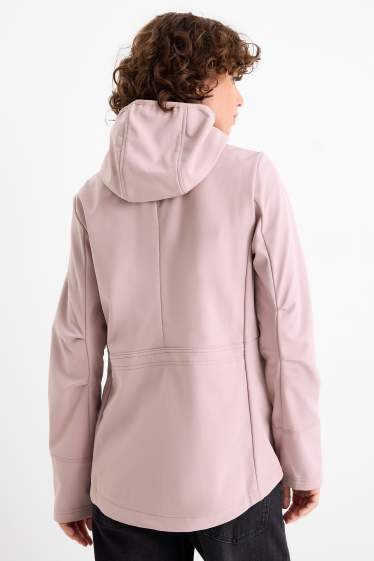 Femmes - Veste à coquille souple avec capuche - finition déperlante - 4 Way Stretch - rose clair