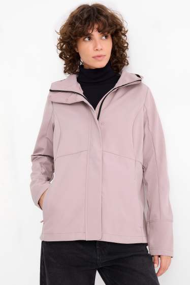 Femmes - Veste à coquille souple avec capuche - finition déperlante - 4 Way Stretch - rose clair