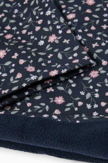 Children Girls - Floral - set - beanie and snood - 2 piece - dark blue