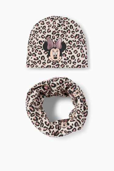 Children Girls - Minnie Mouse - set - beanie and snood - leopard print - beige
