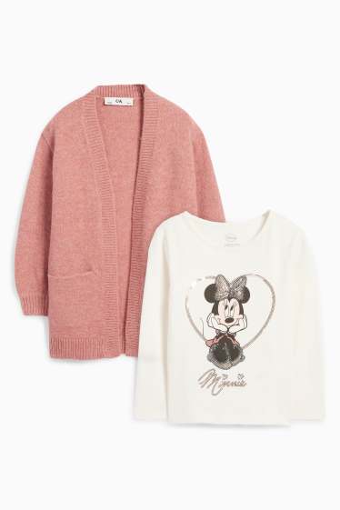 Kinder Mädchen - Minnie Maus - Set - Langarmshirt und Strickjacke - 2 teilig - dunkelrosa