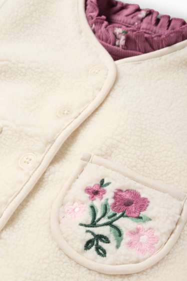Kinder Mädchen - Blume - Set - Langarmshirt und Teddy-Weste - 2 teilig - cremeweiß