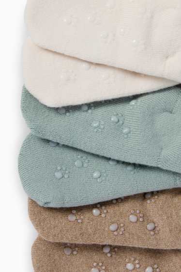 Baby Mädchen - Multipack 3er - Vogel und Blümchen - Baby-Anti-Rutsch-Socken - cremeweiß