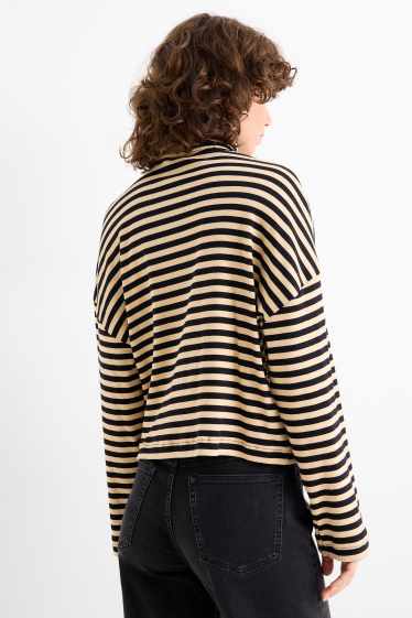 Femmes - Haut à col roulé basique - finition côtelée - à rayures - noir / beige