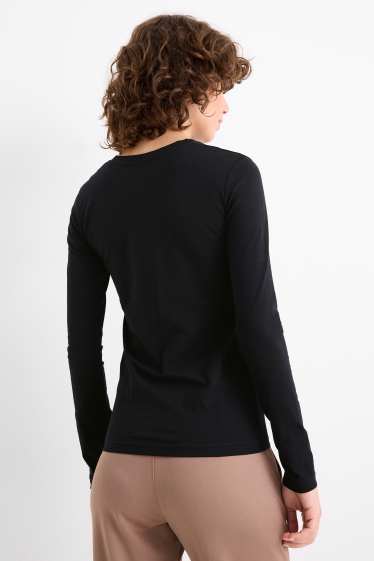 Dames - Set van 2 - basic longsleeve - slim fit - zwart