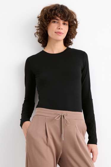 Dames - Set van 2 - basic longsleeve - slim fit - zwart