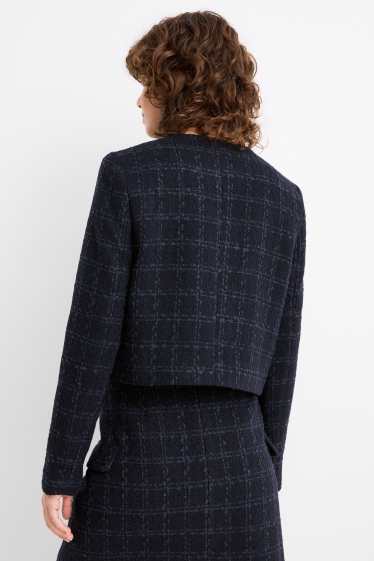 Femei - Blazer crop din bouclé - regular fit - în carouri - albastru închis