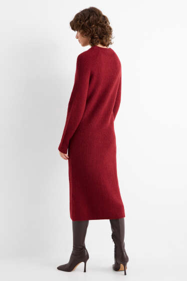 Damen - Strickkleid - gerippt - dunkelrot
