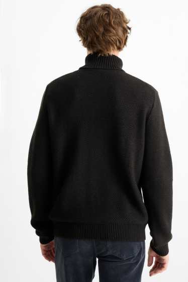Herren - Rollkragenpullover - strukturiert - schwarz