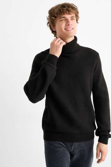 Herren - Rollkragenpullover - strukturiert - schwarz