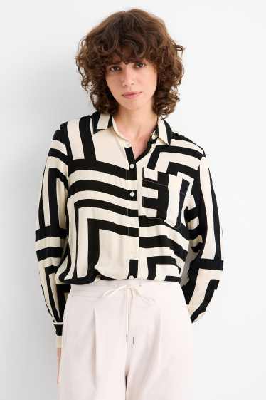 Women - Blouse - patterned - black / beige