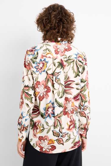 Dames - Satijnen blouse - gebloemd - crème wit