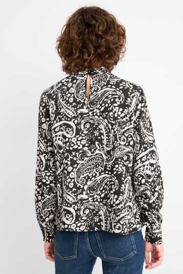 Women - Blouse - patterned - black / beige