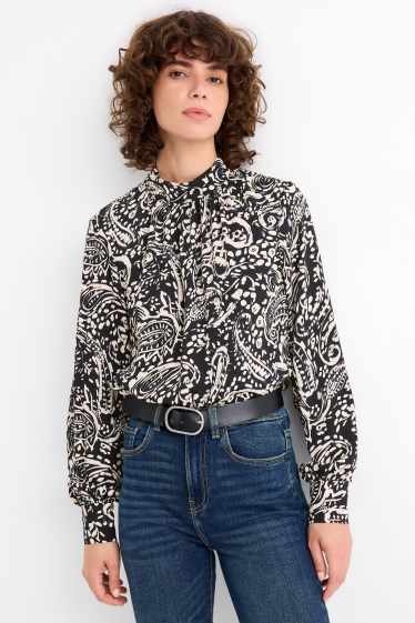 Women - Blouse - patterned - black / beige