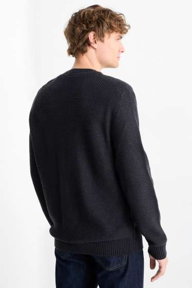 Men - Jumper - textured - dark blue