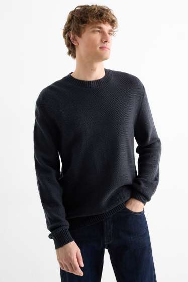 Men - Jumper - textured - dark blue