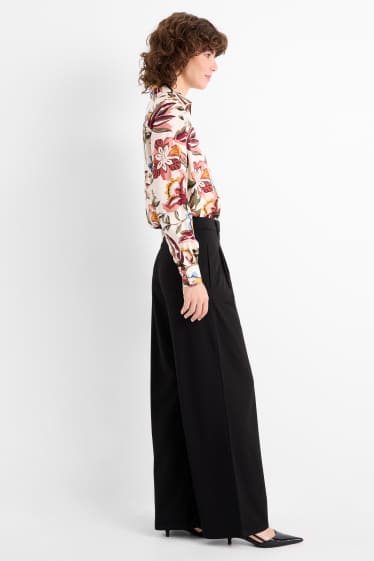 Women - Jersey trousers - high-rise waist - wide leg - black