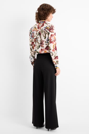 Women - Jersey trousers - high-rise waist - wide leg - black