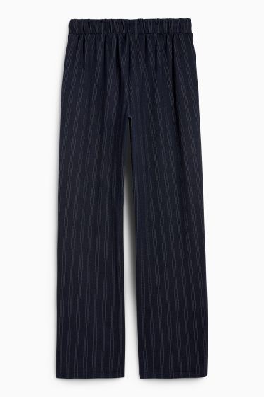 Damen - Jersey-Hose - Mid Waist - Wide Leg - Nadelstreifen - dunkelblau