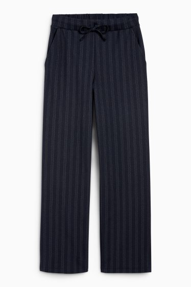 Damen - Jersey-Hose - Mid Waist - Wide Leg - Nadelstreifen - dunkelblau