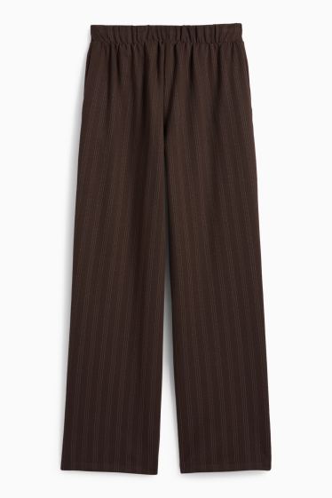 Damen - Jersey-Hose - Mid Waist - Wide Leg - Nadelstreifen - dunkelbraun