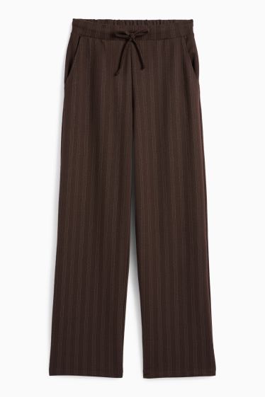 Damen - Jersey-Hose - Mid Waist - Wide Leg - Nadelstreifen - dunkelbraun