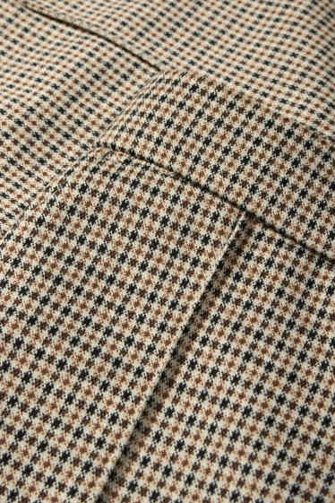 Dámské - Žerzejové kalhoty - high waist - wide leg - kostkované - světle béžová