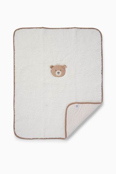 Baby Mädchen - Bärchen - Baby-Decke - gestreift - 100 x 85 cm - weiss