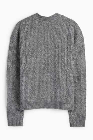 Dames - Gebreid vest - kabelpatroon - grijs-mix