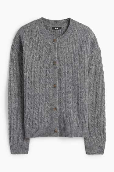 Dames - Gebreid vest - kabelpatroon - grijs-mix