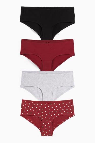 Damen - Multipack 4er - Hipster - dunkelrot
