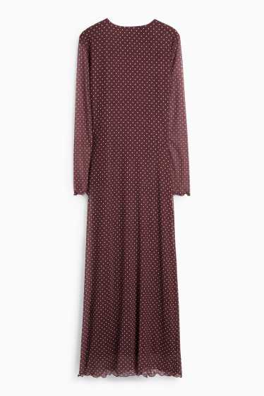 Women - Mesh dress - polka dot - dark red