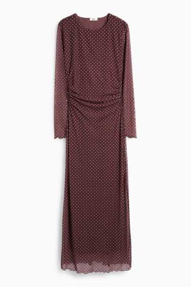 Women - Mesh dress - polka dot - dark red