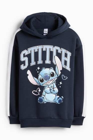 Děti - dívky - Lilo & Stitch - mikina s kapucí - tmavomodrá