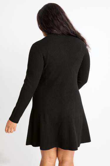 Damen - Strickkleid - gerippt - schwarz