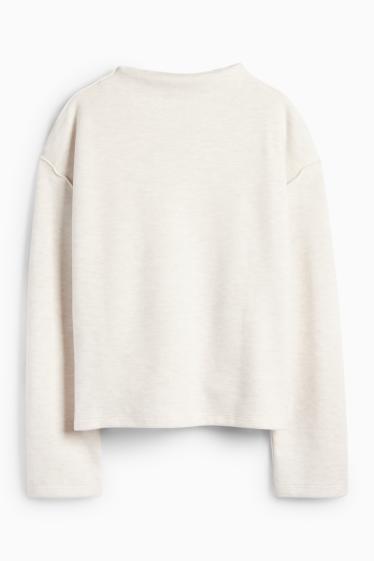Damen - Sweatshirt - gerippt - weiss-melange