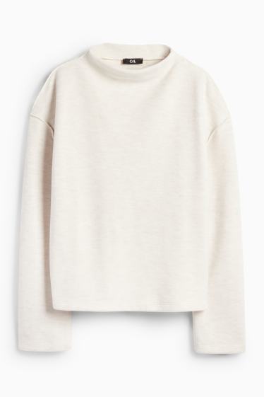 Damen - Sweatshirt - gerippt - weiss-melange