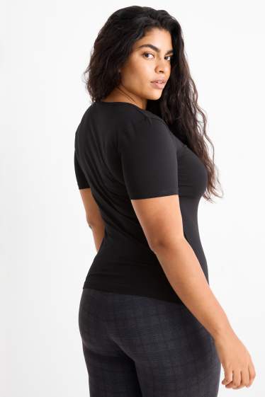 Damen - Multipack 3er - T-Shirt mit V-Ausschnitt - Slim Fit - schwarz