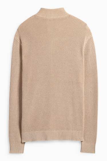 Heren - Gebreid vest - geribd - beige
