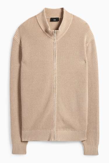 Heren - Gebreid vest - geribd - beige