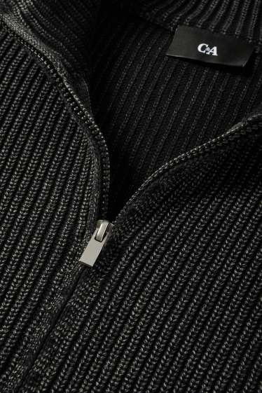 Heren - Gebreid vest - geribd - zwart mix