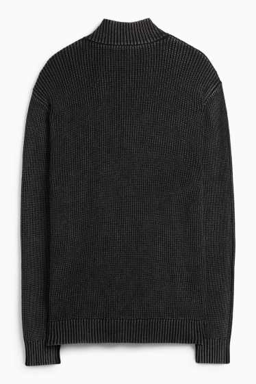 Heren - Gebreid vest - geribd - zwart mix
