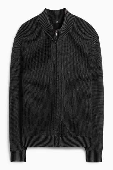 Heren - Gebreid vest - geribd - zwart mix