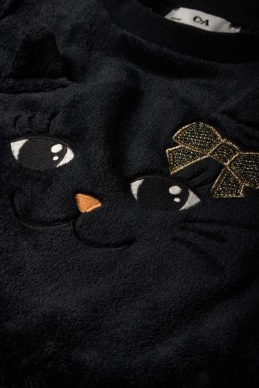 Kinder Mädchen - Katze - Sweatshirt - schwarz