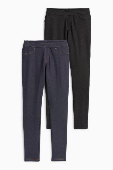 Copii - Fete - Multipack 2 perechi - colanți termoizolanți - aspect de jeans - denim-albastru închis