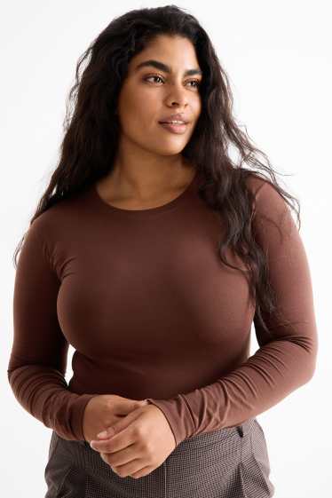 Femmes - Haut à manches longues - slim fit - marron foncé