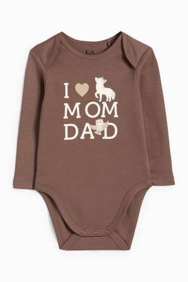 Unisex - Motivo lupo e gufo - body neonati - marrone scuro