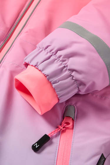 Niños: niñas - Mono de esquí con capucha - impermeable - estampado - fucsia fosforito